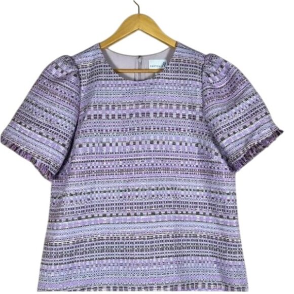 Cartolina Nantucket Chloe Tweed Fringe Lavender Stripe Mini Dress XXS NWT $428 - Picture 4 of 9